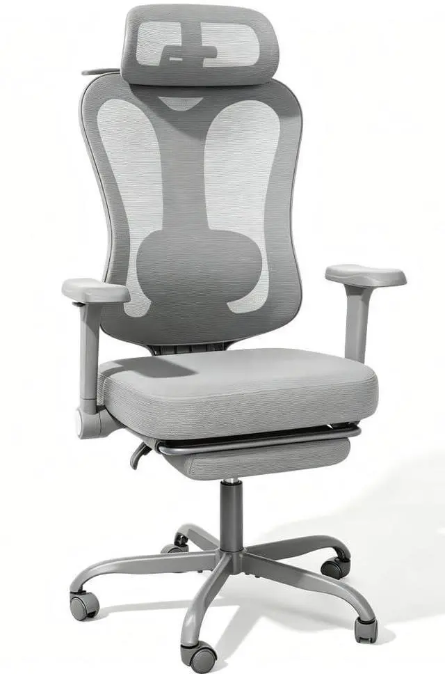 Main image of Ergonomic Office Chair with 3D Headrest & 6D Flippable Armrests, Adjustable Lumbar Support, 135° Recline, Breathable Mesh Seat, Height Adjustable Swivel Computer Desk Chair(Grey)