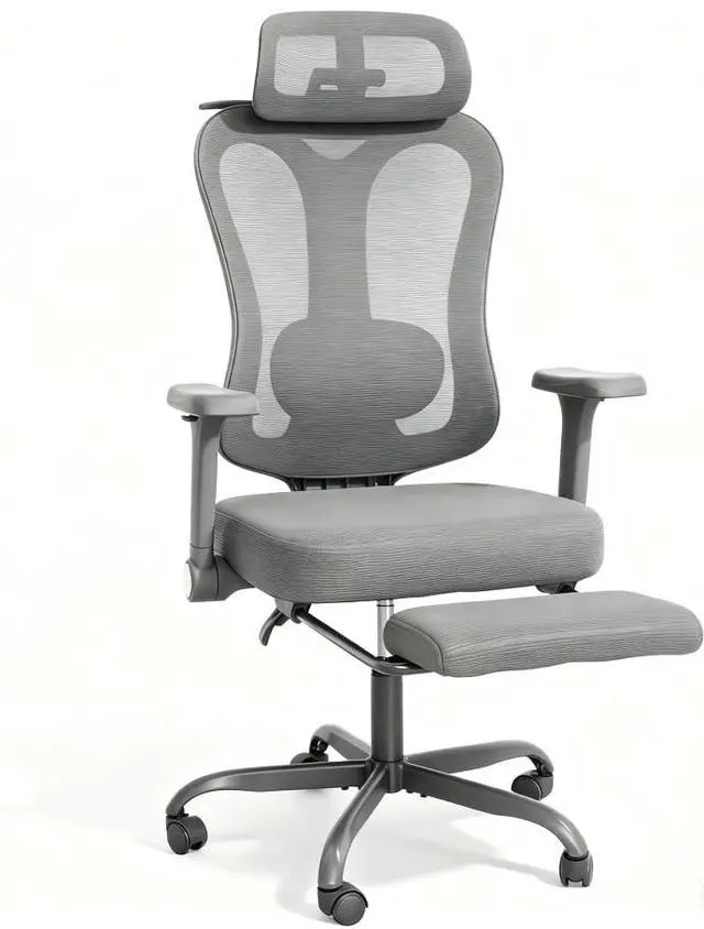 Alt view image 2 of 2 - Ergonomic Office Chair with 3D Headrest & 6D Flippable Armrests, Adjustable Lumbar Support, 135° Recline, Breathable Mesh Seat, Height Adjustable Swivel Computer Desk Chair(Grey)