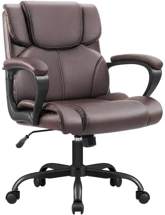 Main image of Mid Back Executive Office Chair Swivel Computer Task Chair with Armrests,Ergonomic Leather-Padded Desk Chair with Lumbar Support (Brown)