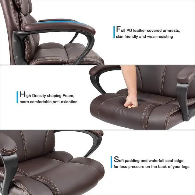 Alt view image 4 of 7 - Mid Back Executive Office Chair Swivel Computer Task Chair with Armrests,Ergonomic Leather-Padded Desk Chair with Lumbar Support (Brown)