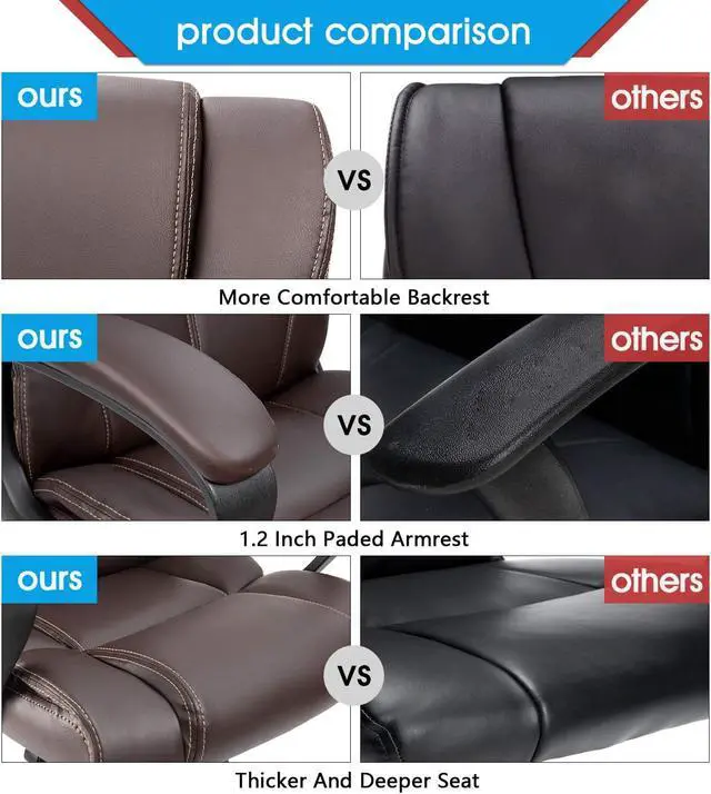 Alt view image 5 of 7 - Mid Back Executive Office Chair Swivel Computer Task Chair with Armrests,Ergonomic Leather-Padded Desk Chair with Lumbar Support (Brown)