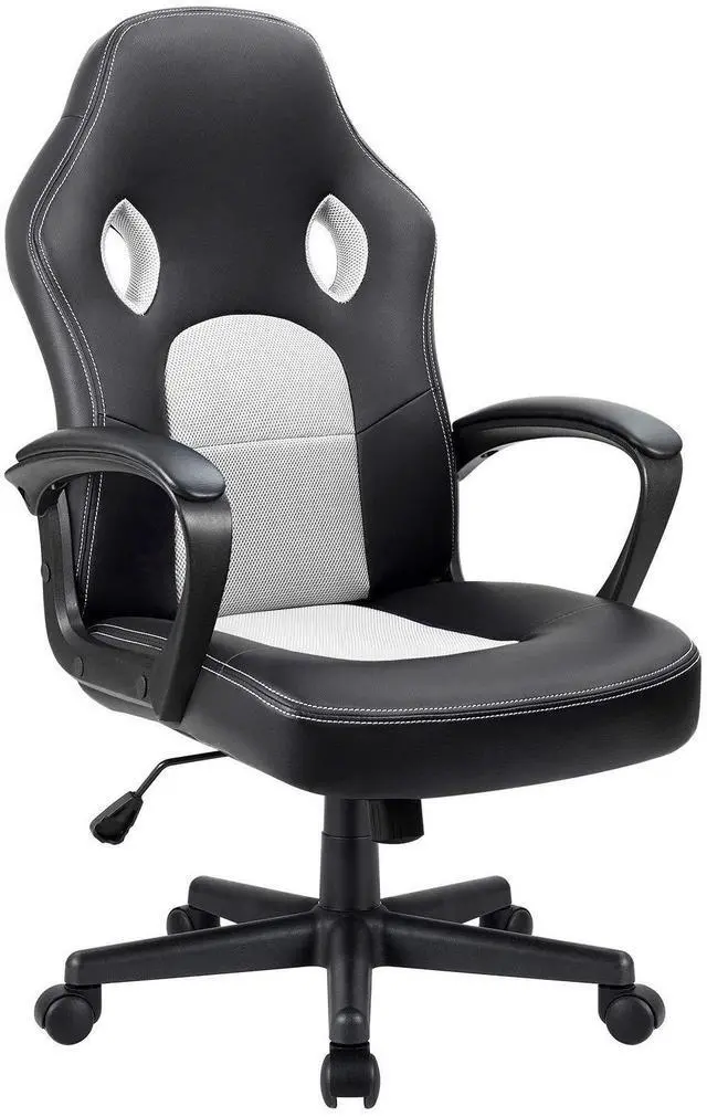 Main image of Office Chair Desk Chair Leather Gaming Chair Computer Chair Racing Style Ergonomic Adjustable Swivel Task Chair with Lumbar Support and Arms (White)