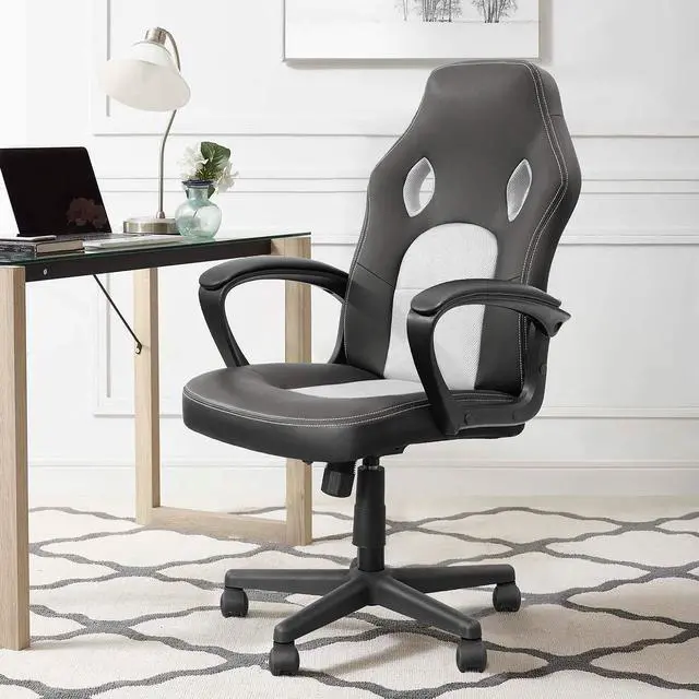Alt view image 2 of 7 - Office Chair Desk Chair Leather Gaming Chair Computer Chair Racing Style Ergonomic Adjustable Swivel Task Chair with Lumbar Support and Arms (White)