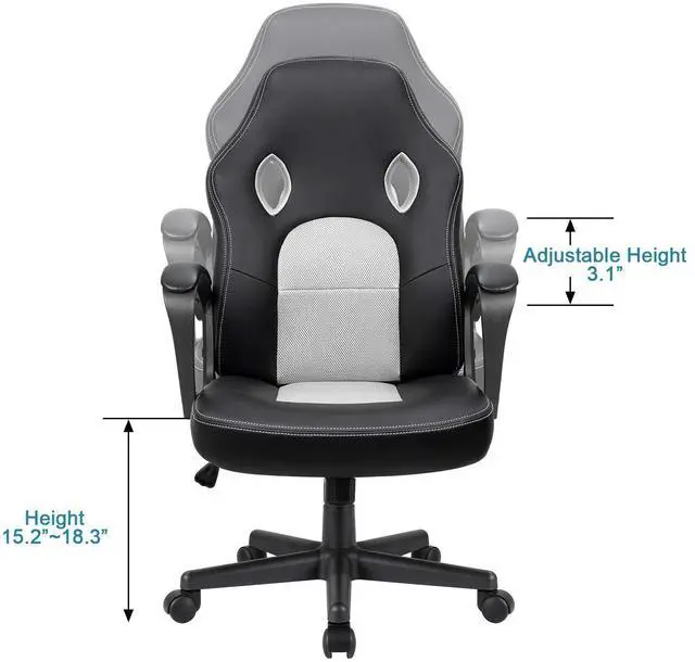 Alt view image 6 of 7 - Office Chair Desk Chair Leather Gaming Chair Computer Chair Racing Style Ergonomic Adjustable Swivel Task Chair with Lumbar Support and Arms (White)