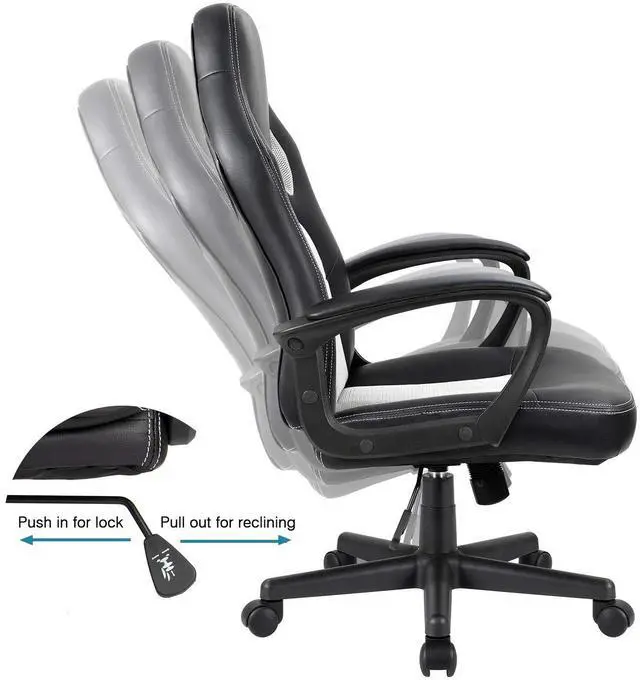 Alt view image 5 of 7 - Office Chair Desk Chair Leather Gaming Chair Computer Chair Racing Style Ergonomic Adjustable Swivel Task Chair with Lumbar Support and Arms (White)