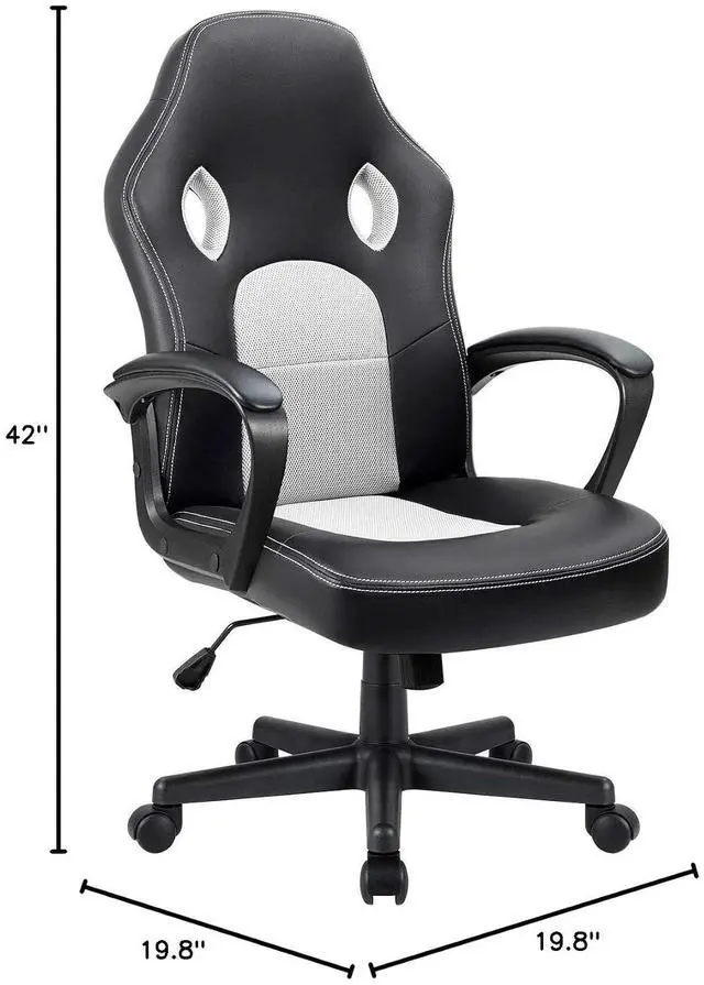 Alt view image 3 of 7 - Office Chair Desk Chair Leather Gaming Chair Computer Chair Racing Style Ergonomic Adjustable Swivel Task Chair with Lumbar Support and Arms (White)