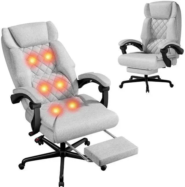 Main image of Massage Office Chair with Foot Rest 6 Points Vibration 400LBS Big and Tall Office Chair for Heavy People High Back Reclining Executive Computer Chair for Home Office Desk (Grey)
