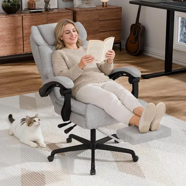 Alt view image 2 of 7 - Massage Office Chair with Foot Rest 6 Points Vibration 400LBS Big and Tall Office Chair for Heavy People High Back Reclining Executive Computer Chair for Home Office Desk (Grey)