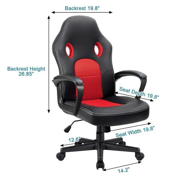 Alt view image 3 of 7 - Red Gaming Chair, Adjustable Swivel Desk Chair with Padded Armrests and Lumbar Support, Leather and Mesh Design