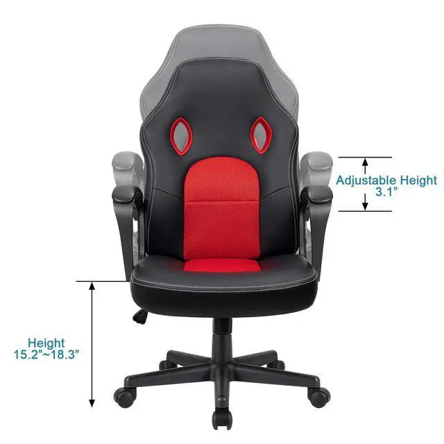 Alt view image 6 of 7 - Red Gaming Chair, Adjustable Swivel Desk Chair with Padded Armrests and Lumbar Support, Leather and Mesh Design