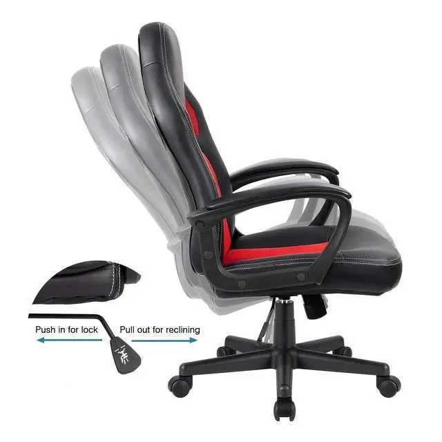 Alt view image 5 of 7 - Red Gaming Chair, Adjustable Swivel Desk Chair with Padded Armrests and Lumbar Support, Leather and Mesh Design