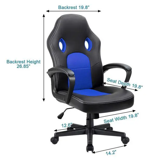 Alt view image 3 of 7 - Blue Leather Office Chair with Adjustable Swivel Base, Padded Armrests and Lumbar Support