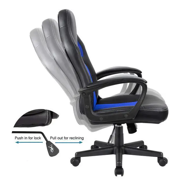 Alt view image 5 of 7 - Blue Leather Office Chair with Adjustable Swivel Base, Padded Armrests and Lumbar Support