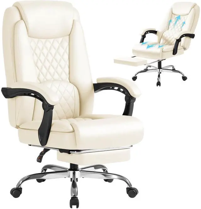 Main image of Office Chair with Footrest Ergonomic High Back Design Executive Computer Desk Chair400lbs, 90-135° Reclining Leather Home Office Desk Chairs Swivel Task Chairs with Wheels (Beige)