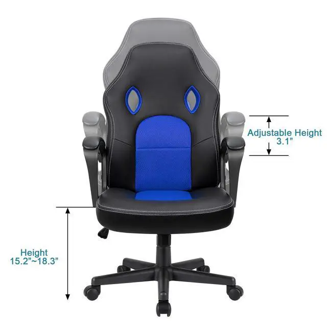 Alt view image 6 of 7 - Blue Leather Office Chair with Adjustable Swivel Base, Padded Armrests and Lumbar Support