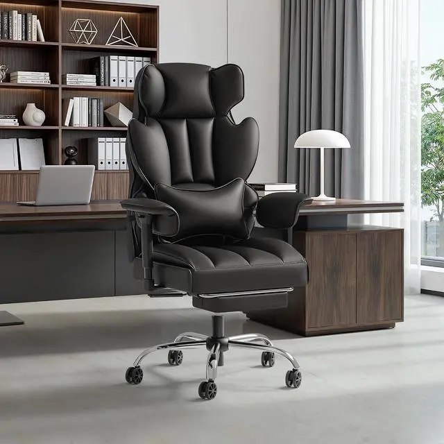 Alt view image 2 of 7 - Big and Tall Office Chair, High Back Gaming Chair with Footrest for Heavy People, 400LBS Ergonomic Comfy Office Chair with Adjustable Armrests for Home Office (Black)