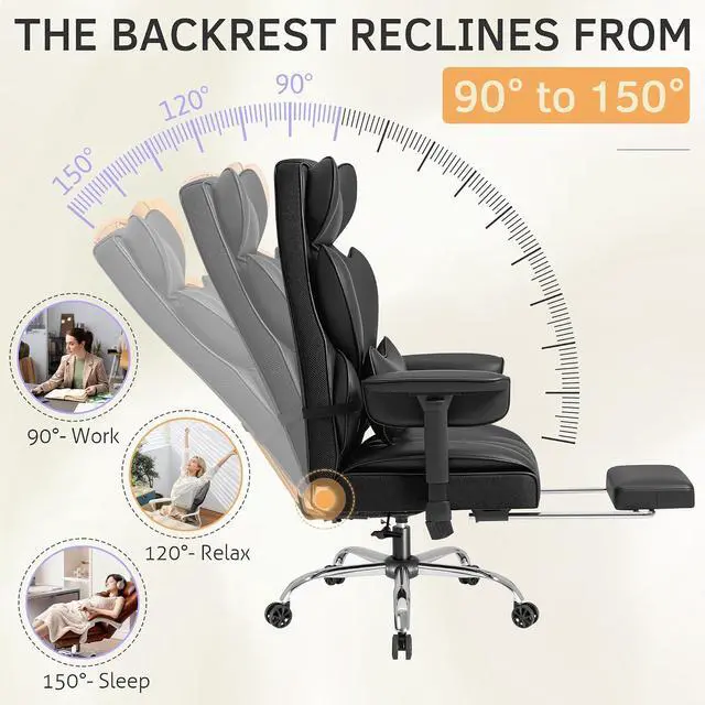 Alt view image 5 of 7 - Big and Tall Office Chair, High Back Gaming Chair with Footrest for Heavy People, 400LBS Ergonomic Comfy Office Chair with Adjustable Armrests for Home Office (Black)