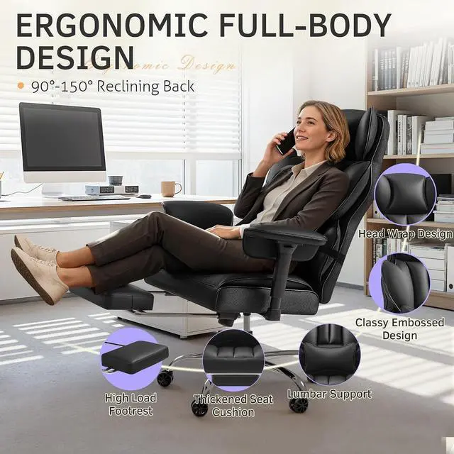 Alt view image 4 of 7 - Big and Tall Office Chair, High Back Gaming Chair with Footrest for Heavy People, 400LBS Ergonomic Comfy Office Chair with Adjustable Armrests for Home Office (Black)