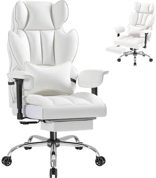 Main image of Big and Tall Office Chair, High Back Gaming Chair with Footrest for Heavy People, 400LBS Ergonomic Comfy Office Chair with Adjustable Armrests for Home Office (White)