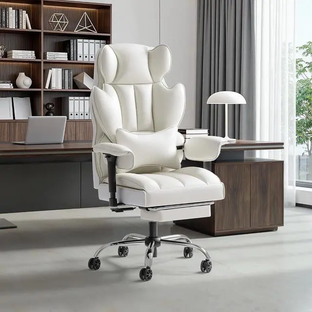 Alt view image 2 of 7 - Big and Tall Office Chair, High Back Gaming Chair with Footrest for Heavy People, 400LBS Ergonomic Comfy Office Chair with Adjustable Armrests for Home Office (White)