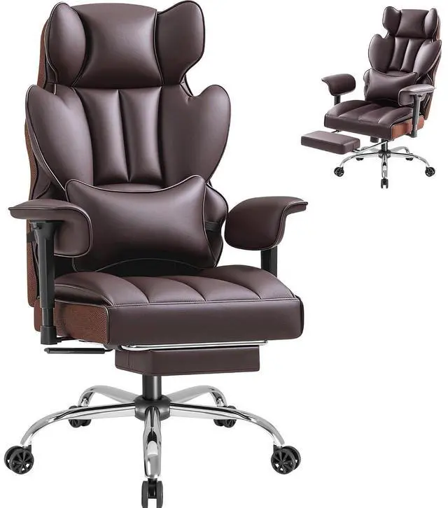 Main image of Big and Tall Office Chair, High Back Gaming Chair with Footrest for Heavy People, 400LBS Ergonomic Comfy Office Chair with Adjustable Armrests for Home Office (Brown)