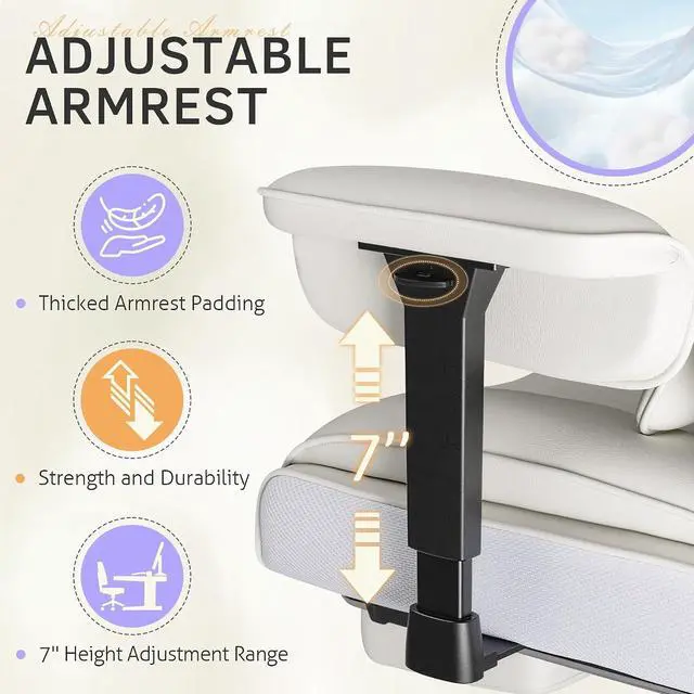 Alt view image 7 of 7 - Big and Tall Office Chair, High Back Gaming Chair with Footrest for Heavy People, 400LBS Ergonomic Comfy Office Chair with Adjustable Armrests for Home Office (White)
