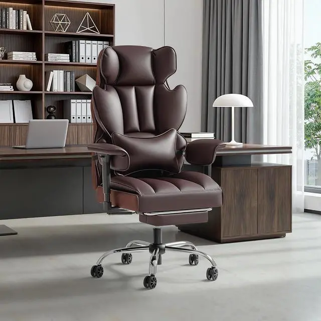 Alt view image 2 of 7 - Big and Tall Office Chair, High Back Gaming Chair with Footrest for Heavy People, 400LBS Ergonomic Comfy Office Chair with Adjustable Armrests for Home Office (Brown)