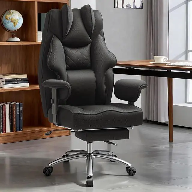 Alt view image 7 of 7 - Massage Office Chair with Foot Rest for Heavy People, Big and Tall Ergonomic Desk Chair 400LBS Reclining High Back Executive Chair with Adjustable Armrests (Mesh, Black)
