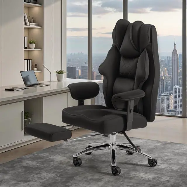 Alt view image 2 of 7 - Massage Office Chair with Foot Rest for Heavy People, Big and Tall Ergonomic Desk Chair 400LBS Reclining High Back Executive Chair with Adjustable Armrests (Mesh, Black)