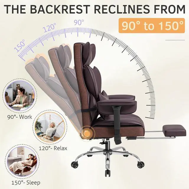 Alt view image 5 of 7 - Big and Tall Office Chair, High Back Gaming Chair with Footrest for Heavy People, 400LBS Ergonomic Comfy Office Chair with Adjustable Armrests for Home Office (Brown)