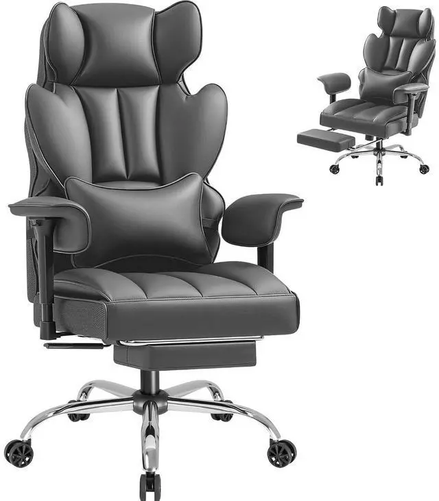 Main image of Big and Tall Office Chair, High Back Gaming Chair with Footrest for Heavy People, 400LBS Ergonomic Comfy Office Chair with Adjustable Armrests for Home Office (Grey)