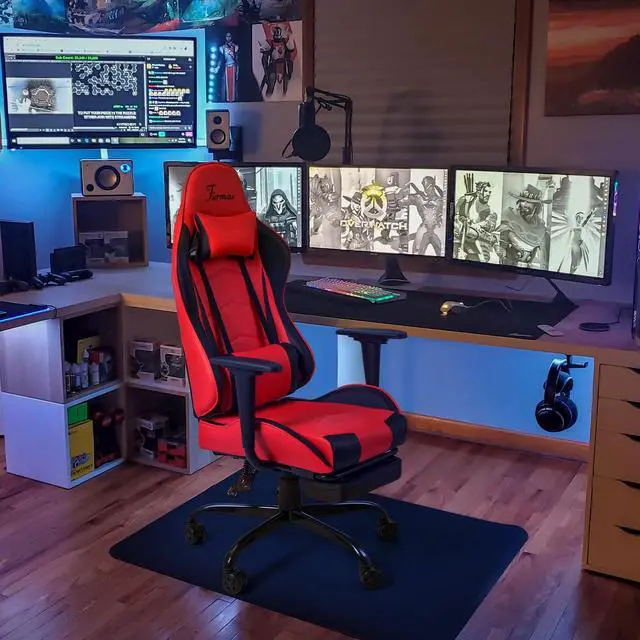 Alt view image 2 of 6 - Office Chair Leather Desk Gaming Chair, High Back Ergonomic Adjustable Racing Chair,Task Swivel Executive Computer Chair Headrest and Lumbar Support (Red)