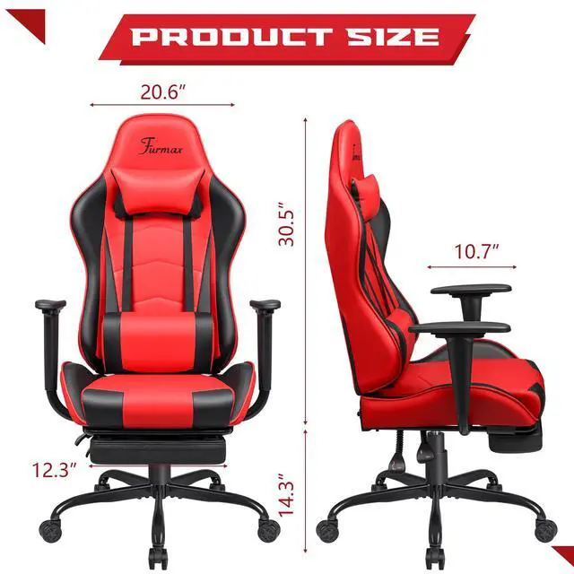 Alt view image 3 of 6 - Office Chair Leather Desk Gaming Chair, High Back Ergonomic Adjustable Racing Chair,Task Swivel Executive Computer Chair Headrest and Lumbar Support (Red)