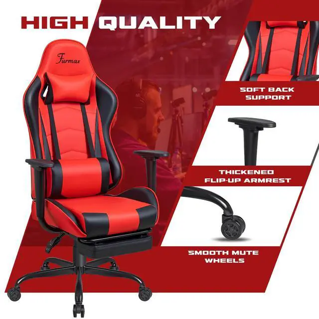 Alt view image 4 of 6 - Office Chair Leather Desk Gaming Chair, High Back Ergonomic Adjustable Racing Chair,Task Swivel Executive Computer Chair Headrest and Lumbar Support (Red)