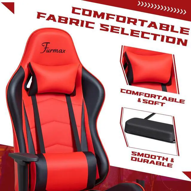 Alt view image 5 of 6 - Office Chair Leather Desk Gaming Chair, High Back Ergonomic Adjustable Racing Chair,Task Swivel Executive Computer Chair Headrest and Lumbar Support (Red)