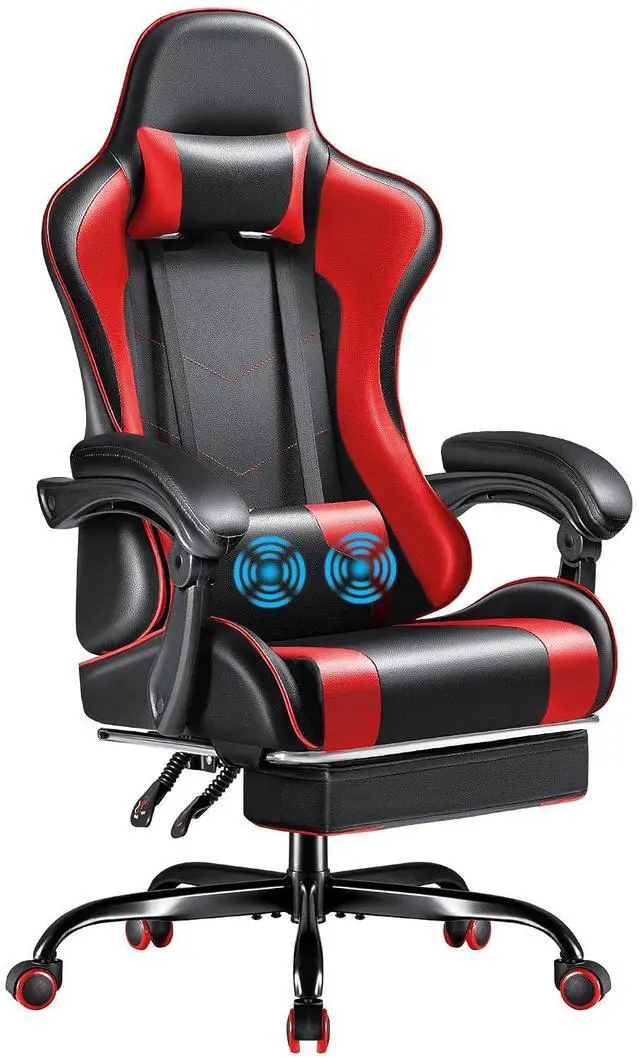 Main image of Gaming Chair, Video Game Chair with Footrest and Massage Lumbar Support, Swivel Seat Height Adjustable Computer Chair with Headrest, Racing E-Sport Gamer Chair (Red)