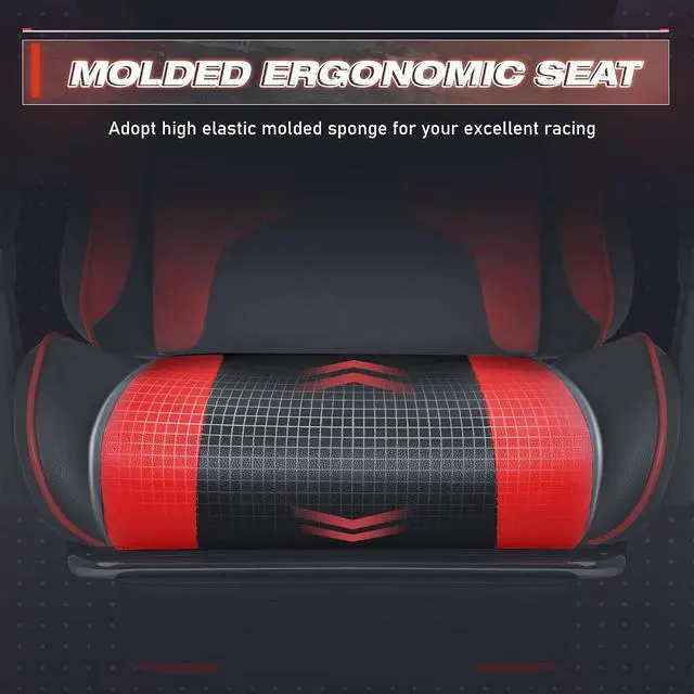 Alt view image 6 of 7 - Gaming Chair, Video Game Chair with Footrest and Massage Lumbar Support, Swivel Seat Height Adjustable Computer Chair with Headrest, Racing E-Sport Gamer Chair (Red)