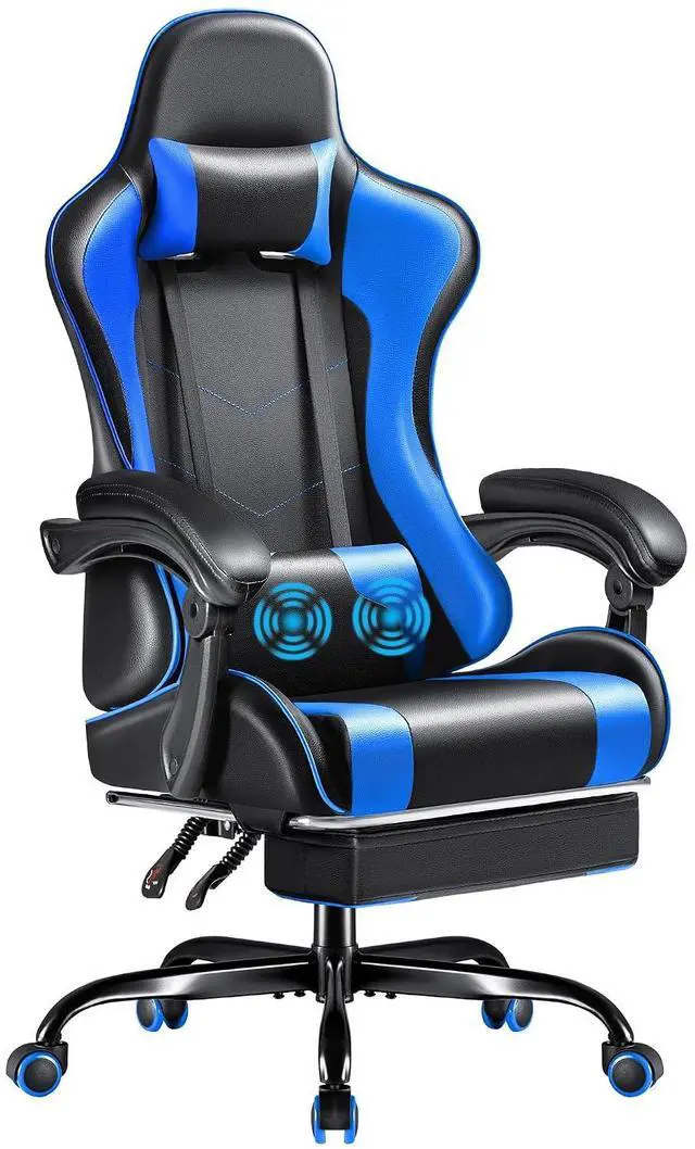 Main image of Gaming Chair, Video Game Chair with Footrest and Massage Lumbar Support, Swivel Seat Height Adjustable Computer Chair with Headrest, Racing E-Sport Gamer Chair (Blue)