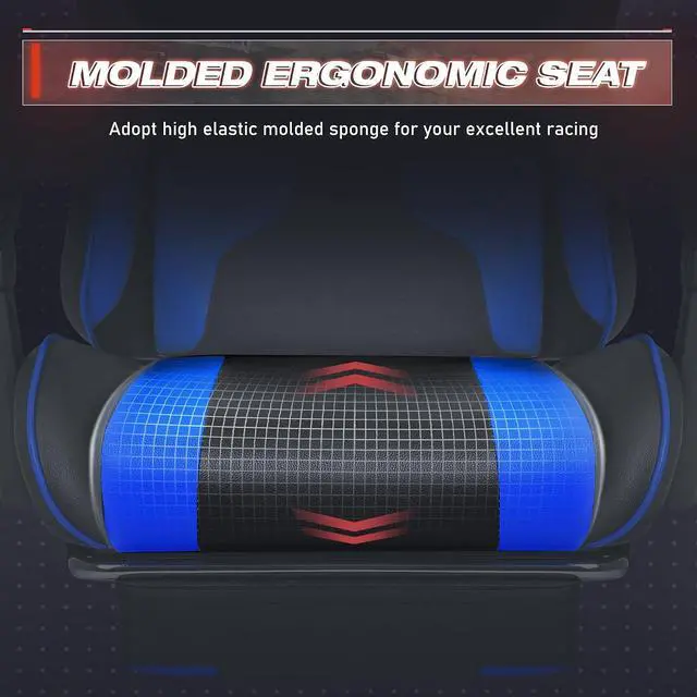 Alt view image 6 of 7 - Gaming Chair, Video Game Chair with Footrest and Massage Lumbar Support, Swivel Seat Height Adjustable Computer Chair with Headrest, Racing E-Sport Gamer Chair (Blue)