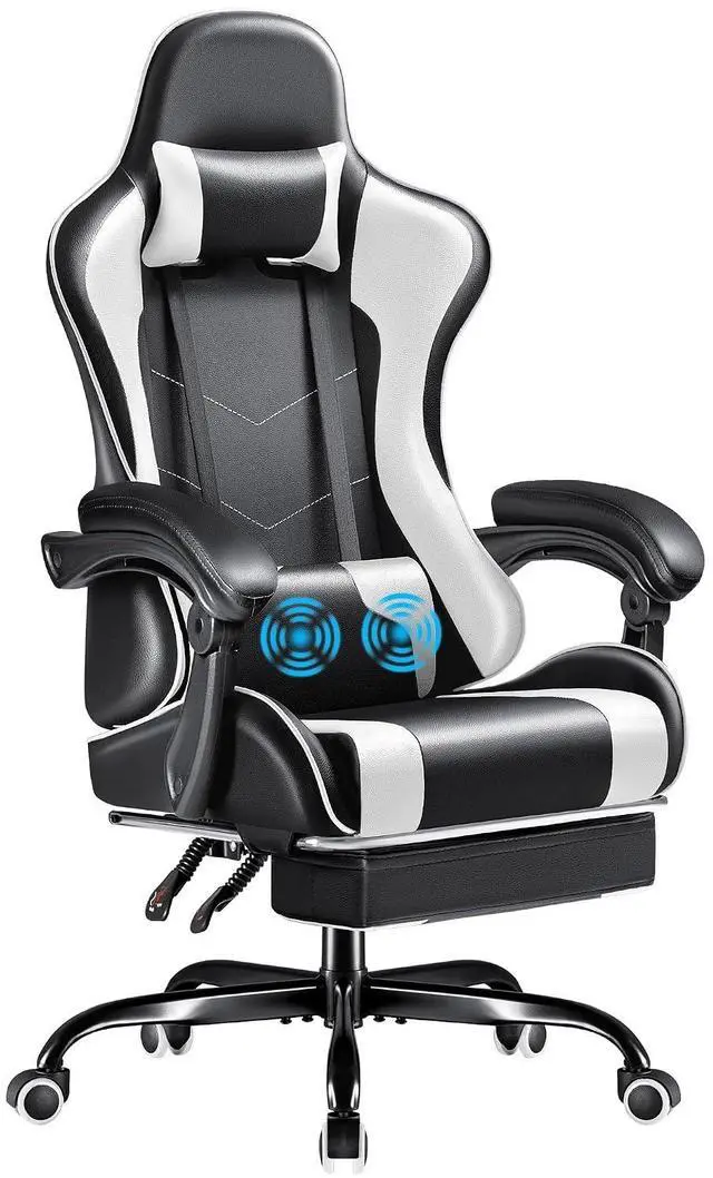 Main image of Gaming Chair, Video Game Chair with Footrest and Massage Lumbar Support, Swivel Seat Height Adjustable Computer Chair with Headrest, Racing E-Sport Gamer Chair (White)