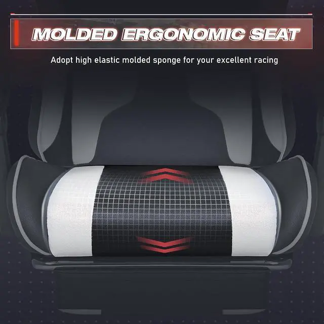 Alt view image 6 of 7 - Gaming Chair, Video Game Chair with Footrest and Massage Lumbar Support, Swivel Seat Height Adjustable Computer Chair with Headrest, Racing E-Sport Gamer Chair (White)