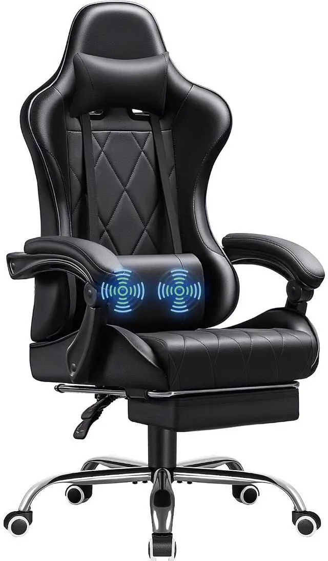 Main image of Gaming Chair, Computer Chair with Footrest and Massage Lumbar Support, Swivel Seat Height Adjustable Video Game Chair with Headrest for Office or Gaming (Black)