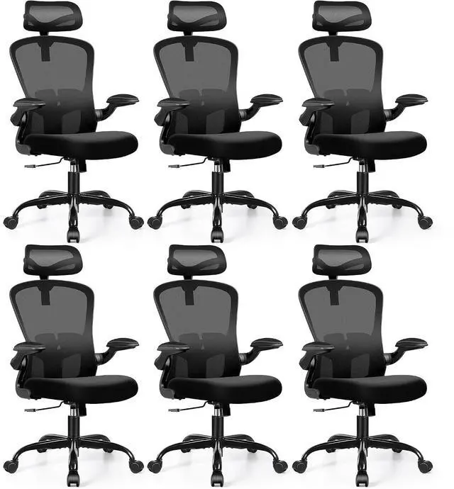 Main image of Office Chair Ergonomic Desk Chair with Headrest, High Back Computer with Adjustable Lumbar Support and Wheels,Executive Swivel Comfy with flip-up Armrests for Home Office,Pack of 6