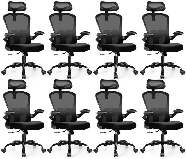 Main image of Office Chair Ergonomic Desk Chair with Headrest, High Back Computer with Adjustable Lumbar Support and Wheels,Executive Swivel Comfy with flip-up Armrests for Home Office,Pack of 8