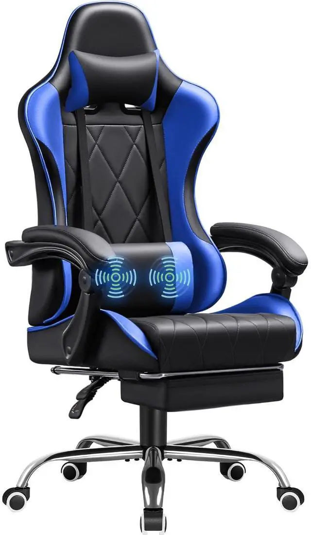 Main image of Gaming Chair, Computer Chair with Footrest and Massage Lumbar Support, Swivel Seat Height Adjustable Video Game Chair with Headrest for Office or Gaming (Blue)