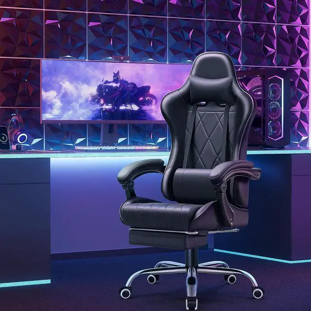 Alt view image 7 of 7 - Gaming Chair, Computer Chair with Footrest and Massage Lumbar Support, Swivel Seat Height Adjustable Video Game Chair with Headrest for Office or Gaming (Black)