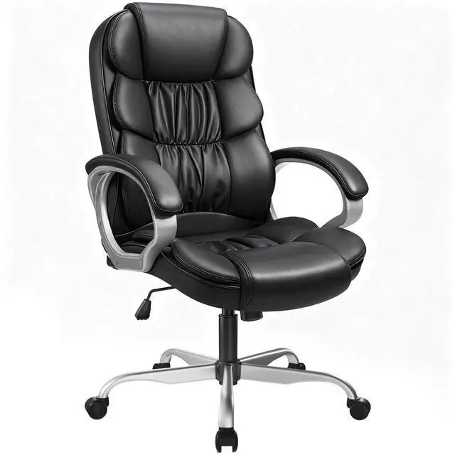 Main image of Office Chair PU Leather High Back Executive Chair Ergonomic Computer Chair, Modern Adjustable Home Desk Chair Swivel Managerial Chair with Padded Armrests and Lumbar Support (Black)