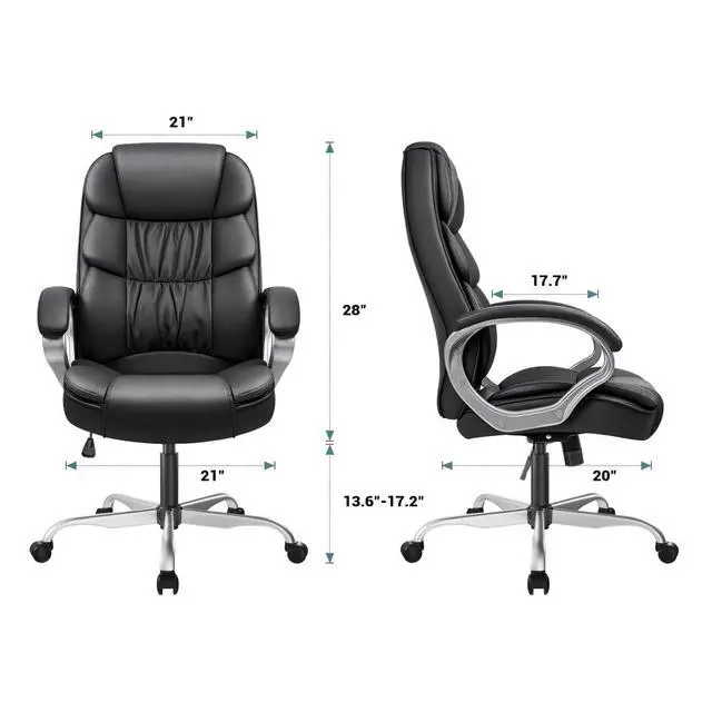 Alt view image 3 of 7 - Office Chair PU Leather High Back Executive Chair Ergonomic Computer Chair, Modern Adjustable Home Desk Chair Swivel Managerial Chair with Padded Armrests and Lumbar Support (Black)
