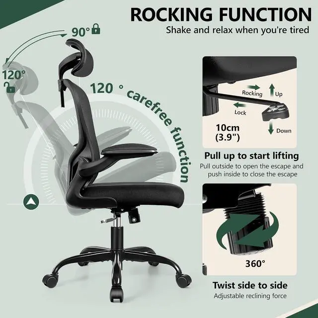 Alt view image 4 of 7 - Office Chair Ergonomic Desk Chair with Headrest, High Back Computer with Adjustable Lumbar Support and Wheels,Executive Swivel Comfy with flip-up Armrests for Home Office,Pack of 8