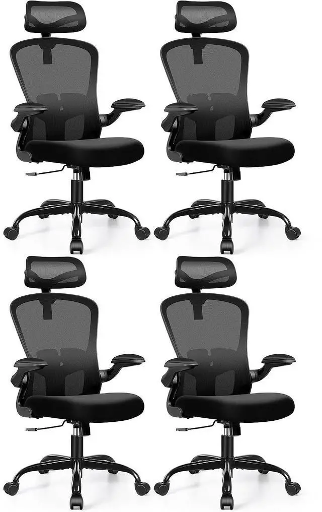 Main image of Office Chair Ergonomic Desk Chair with Headrest, High Back Computer with Adjustable Lumbar Support and Wheels,Executive Swivel Comfy with flip-up Armrests for Home Office,Pack of 4
